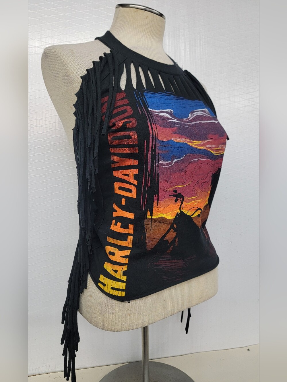 Harley Davidson Fringe Halter Upcycled